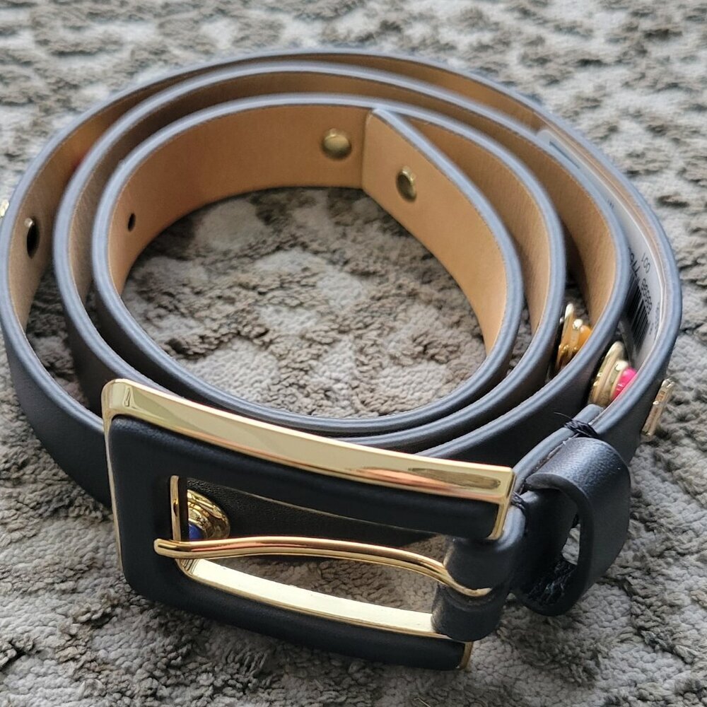 NWT-Kate Spade New York In The Loop Black Leather Belt-colored Embellishments - Picture 15 of 16
